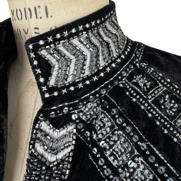 Raga Womens Embroidered Beaded Velvet Jacket Black S Elegant Western Dressy Boho - Picture 5 of 15